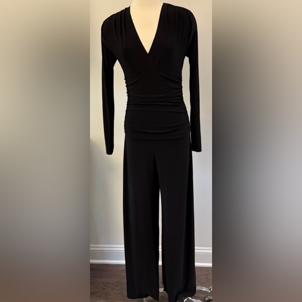 Norma Kamali Women's V Neck Longsleeve Shirred Waist Jumpsuit - Picture 11 of 16